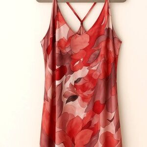 Stars Above Satin Slip Dress XL | Abstract Print Racerback Nightgown Loungewear